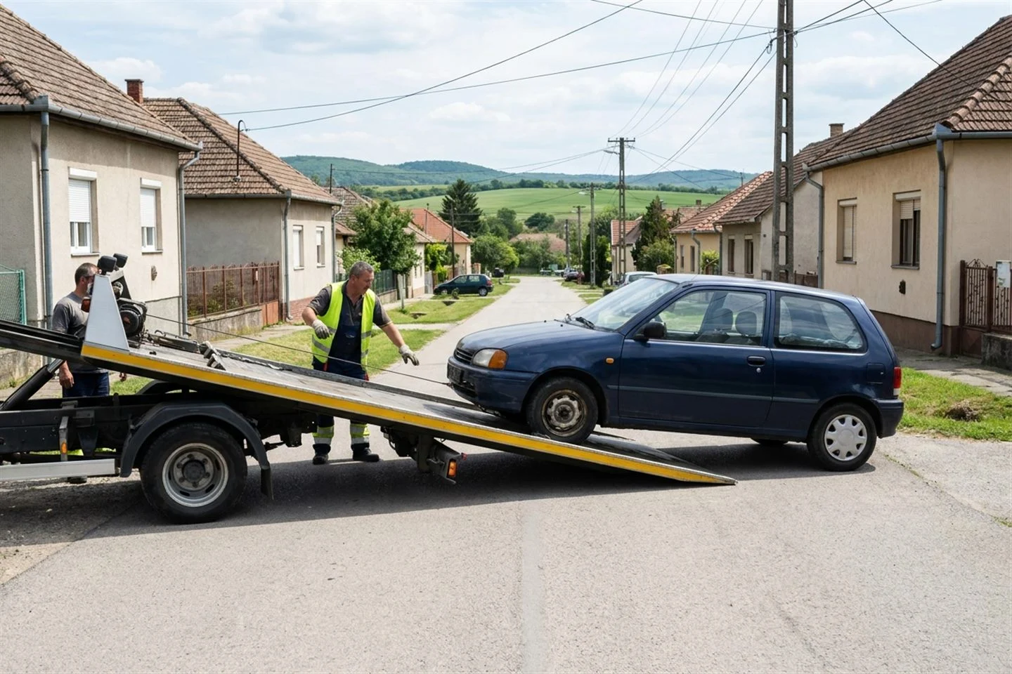 Autószállítás platós mentőautóval